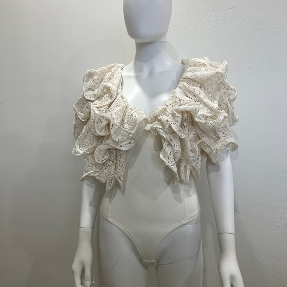 Rotate Birger Christensen Carmen Lace Trimmed Cotton Bodysuit in white - Picture 8 of 8